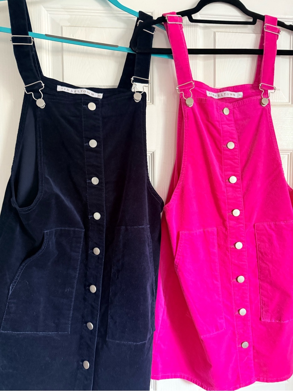 Tinseltown Bright Pink Corduroy Button-Front Pinafore & 1 dark blue selling both
